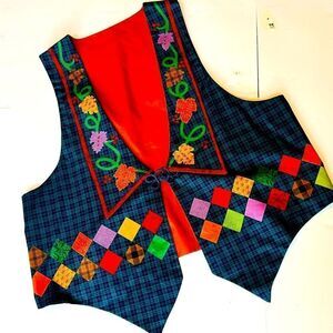 Handcrafted Fall Vest Pumpkin Fall Colors Sz L-XL Teachercore Farmhouse